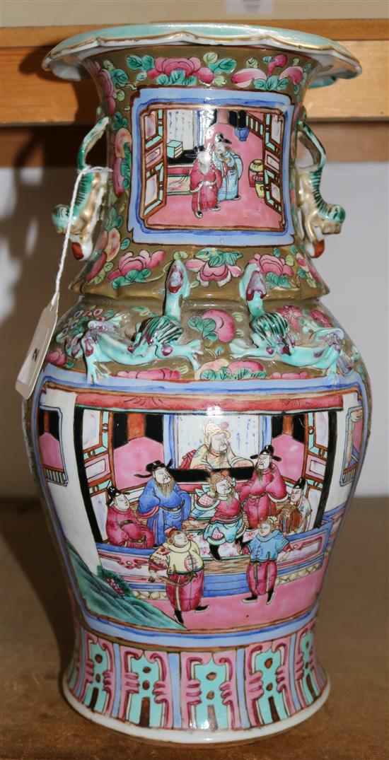 Chinese Canton polychrome-decorated baluster vase